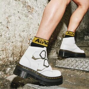Dr. Martens White Combat Boots with Black Soles